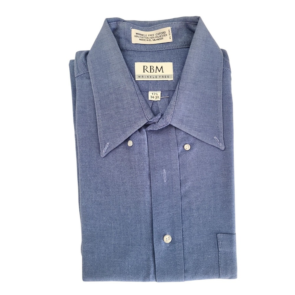 RBM Oxford Long Sleeve Shirt Blue Size 17.5 Wrinkle Free Size XL